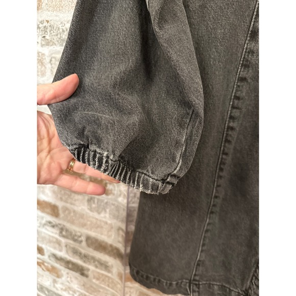 Free People Black Denim Puff Sleeve Button Front Mini Jacket/Dress XS - Picture 5 of 10